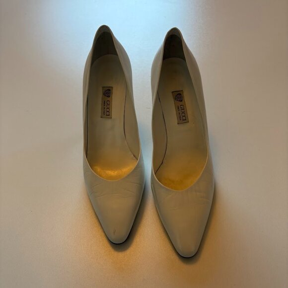 Vintage Gucci High Hell Pump Wedding Bridal Luxury 80s Leather Italy Courthouse - Picture 1 of 10